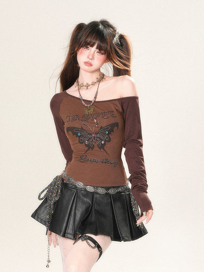 ミニスカート ブラック ハイウエスト ボックスプリーツ PU