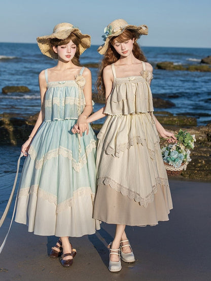 Irregular Trim High-Waist Lace Skirt in Blue & White - With PUJI