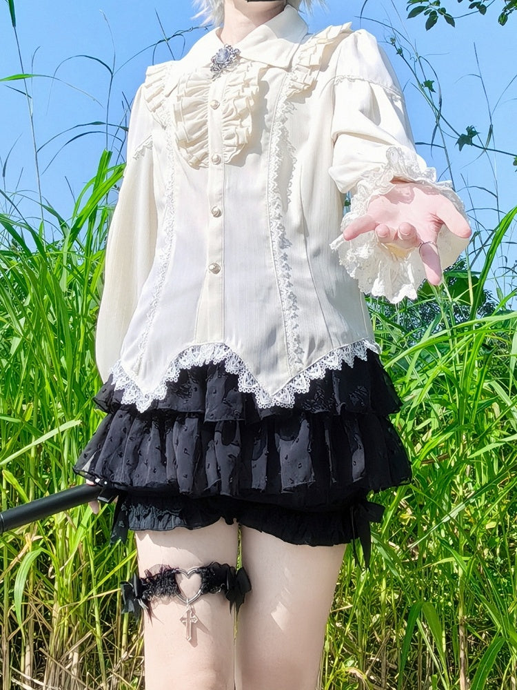 アプリコットのエレガントなポインテッドカラーの長袖シャツ