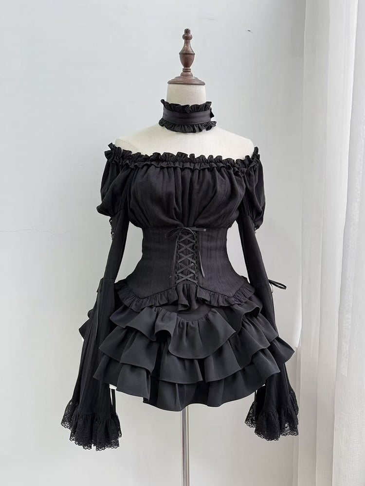 Gothic Layered Ruffled Skirt in Black - Moonveil Manuscript