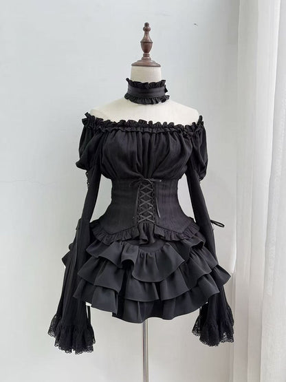 Gothic Layered Ruffled Skirt in Black - Moonveil Manuscript