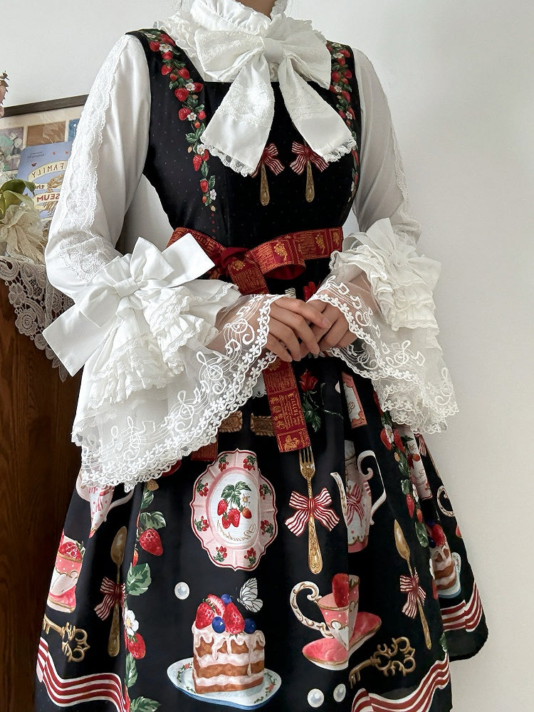 White Bell Sleeves Lace Elegant Lolita Blouse with Bow Tie - NnSTAR