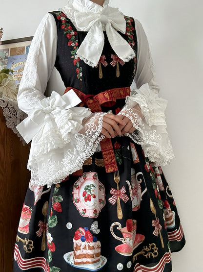 White Bell Sleeves Lace Elegant Lolita Blouse with Bow Tie - NnSTAR