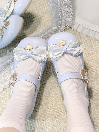 Schleife mit Design Cake Blue - Absatz Layered Lolita Schuhe Schnalle Pumps Light Low Cute