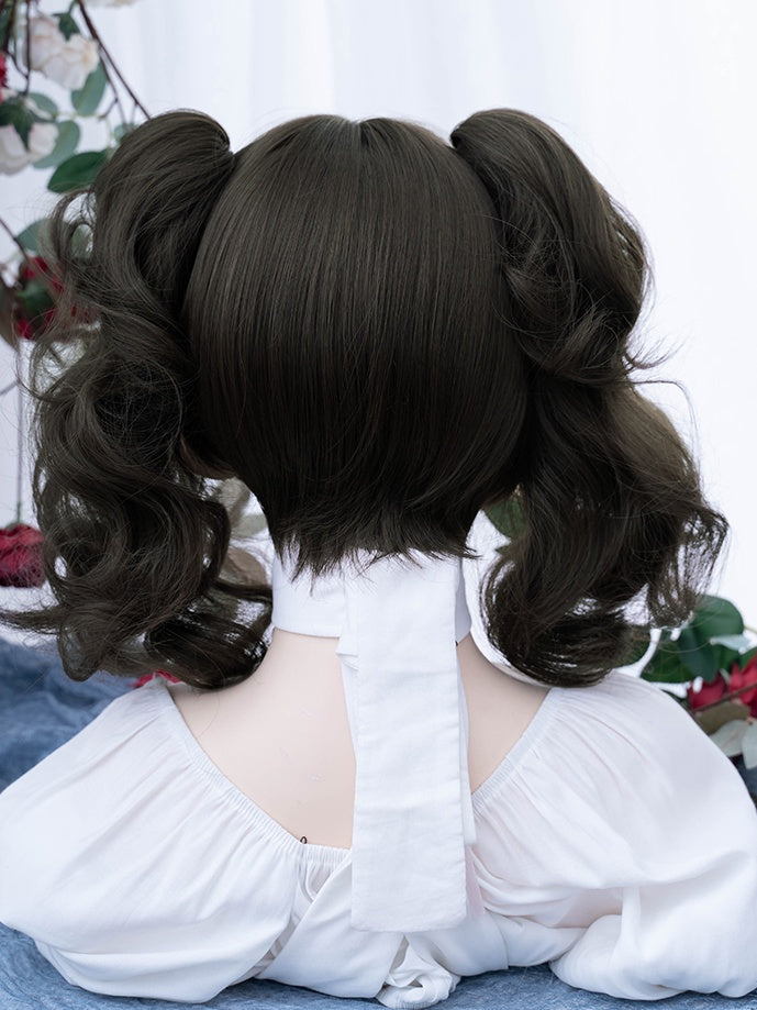 Brown Short Bob Cut Synthetic Wig With Double Ponytail Claw Clips