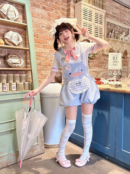 Shorts Bubble Shark Light Blue  Apron Design Overalls