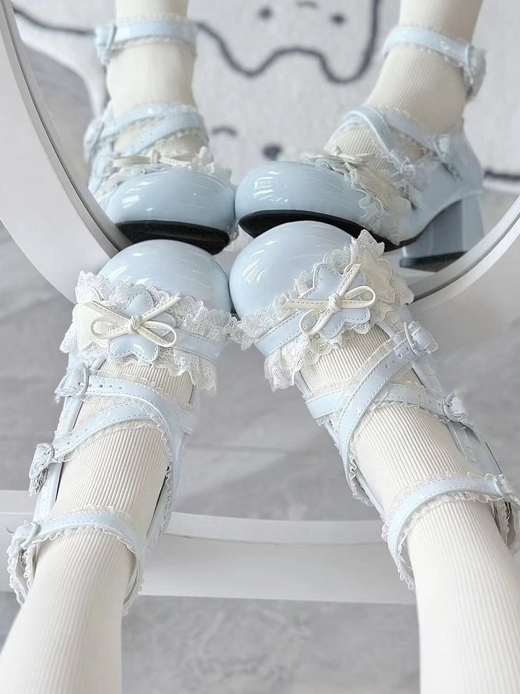 Blue Sweet PU in Lace with Edging Janes Mary Lolita