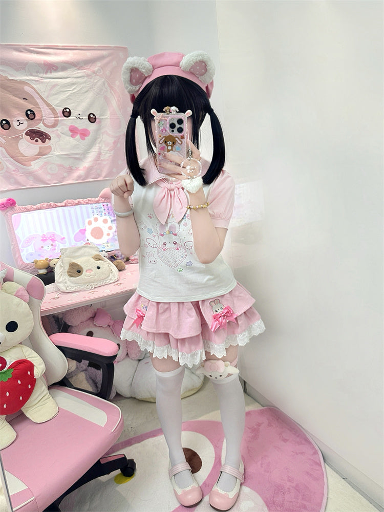 Spitzenbesatz, rosa Schleife, Stufenrock-Akzente