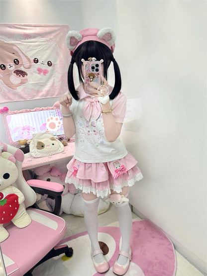 ネクタイTシャツ耳ハートバニーピンクホワイトピーターパンカラーバニー