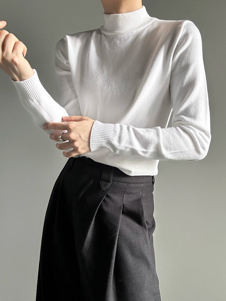 Sweater Unisex Lolita Fit Neck Slim Ouji with White Turtle Long-Sleeve