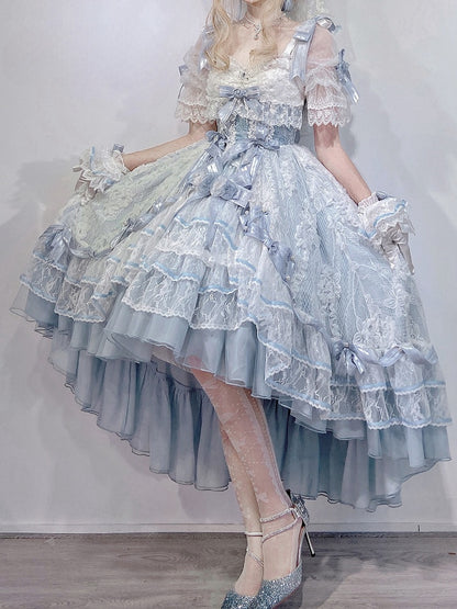 Blue Corset Lolita Waist High-low Dress Layered Hanayome Skirt Hime OP