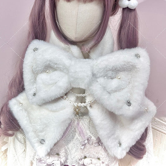 3 Beads Accents Scarf with Colors Rhinestone Bow Plush Chain