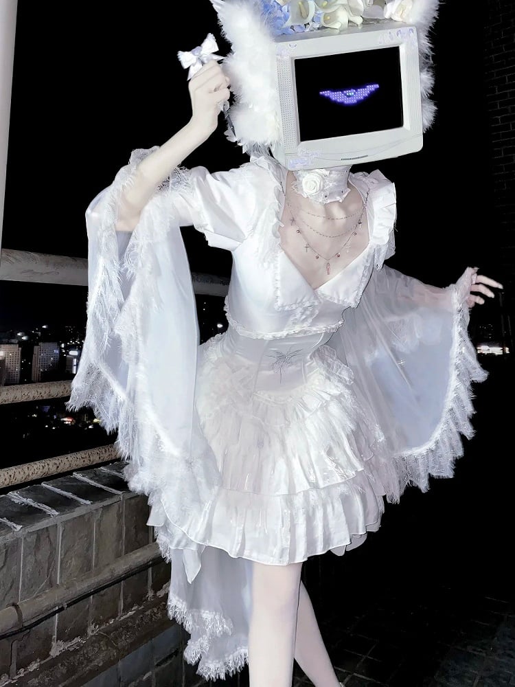 Chain Gothic Lolita Cross White Blouse Sleeves with Detachable Bell