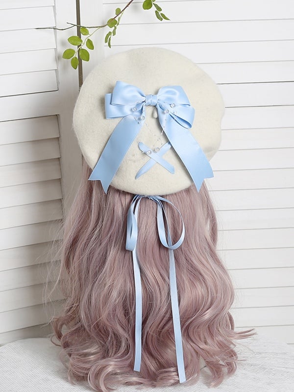 6-Color Bowknot Cute Ribbon Beret With Lolita Off-White Optional
