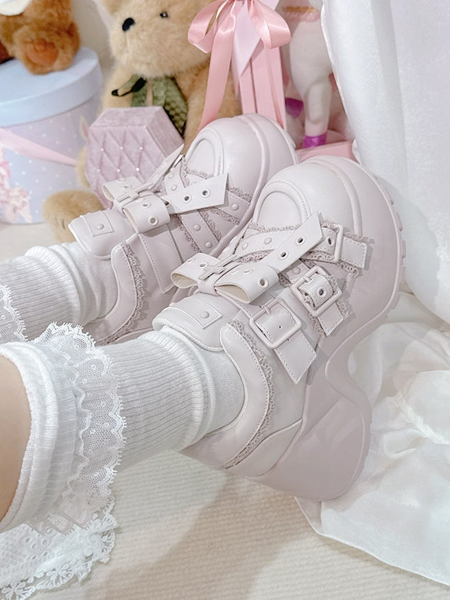 Jirai with Pink Kei Platforms Delicate in Lace PU Edging