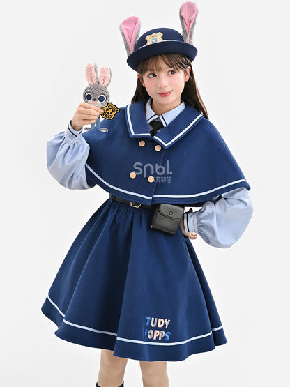 Zootopia Judy Navy Blue Fake Two-piece Preppy Style Dress with Free Waist Bag