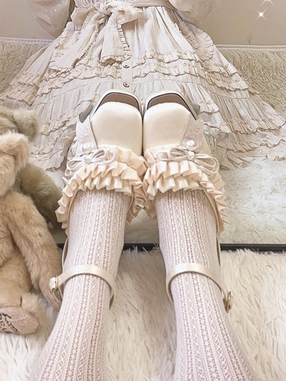 Lolita Elegant Ruffle Toe Tiered Square Sandals Off-white - Trim