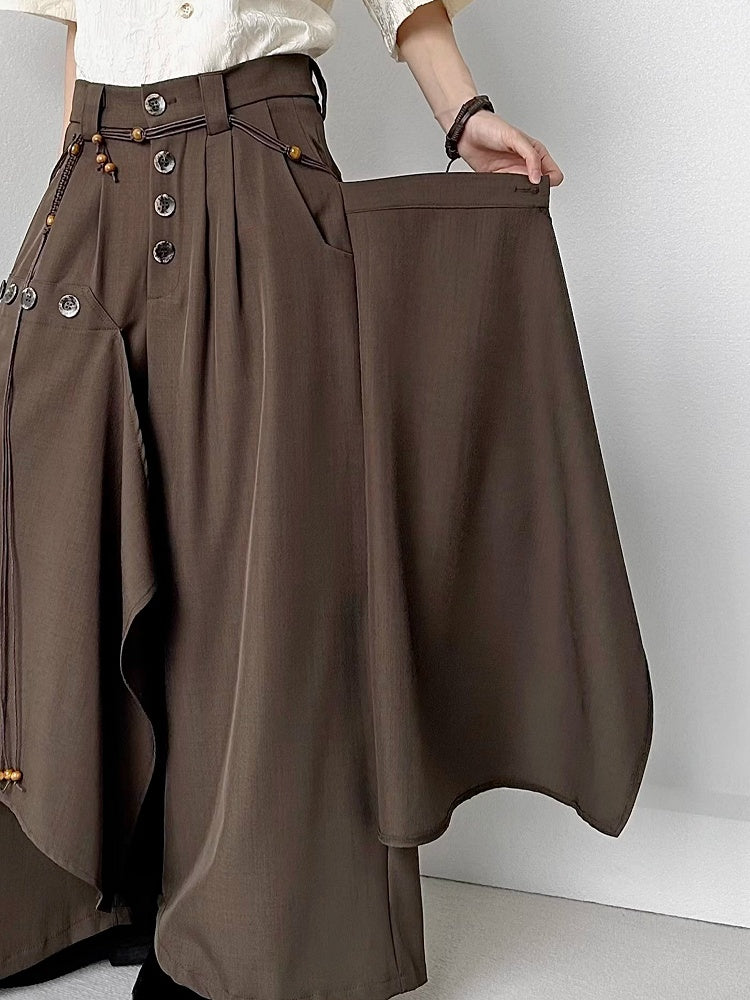 Pants Avant-Garde Draping Coffee Lolita with Ouji Wide-Leg