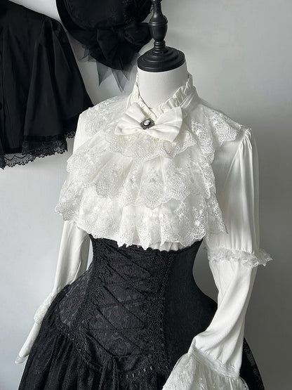 Krawatte Bowknot Jabot Schwarz Gothic Weiß /