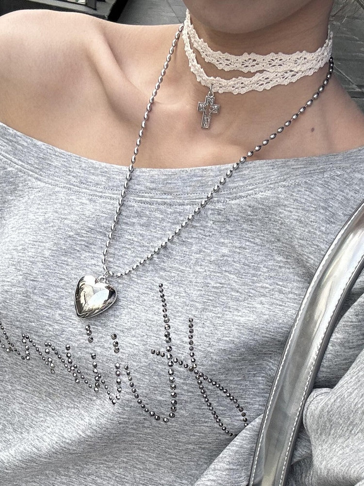 Silver Y2K Heart Pendant Necklace