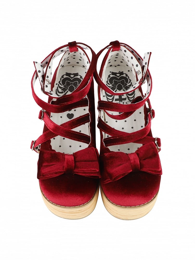 Riemen Mary Crisscross - Plattform Samt Akzente Lolita Schleife Wein Sweet Red Janes
