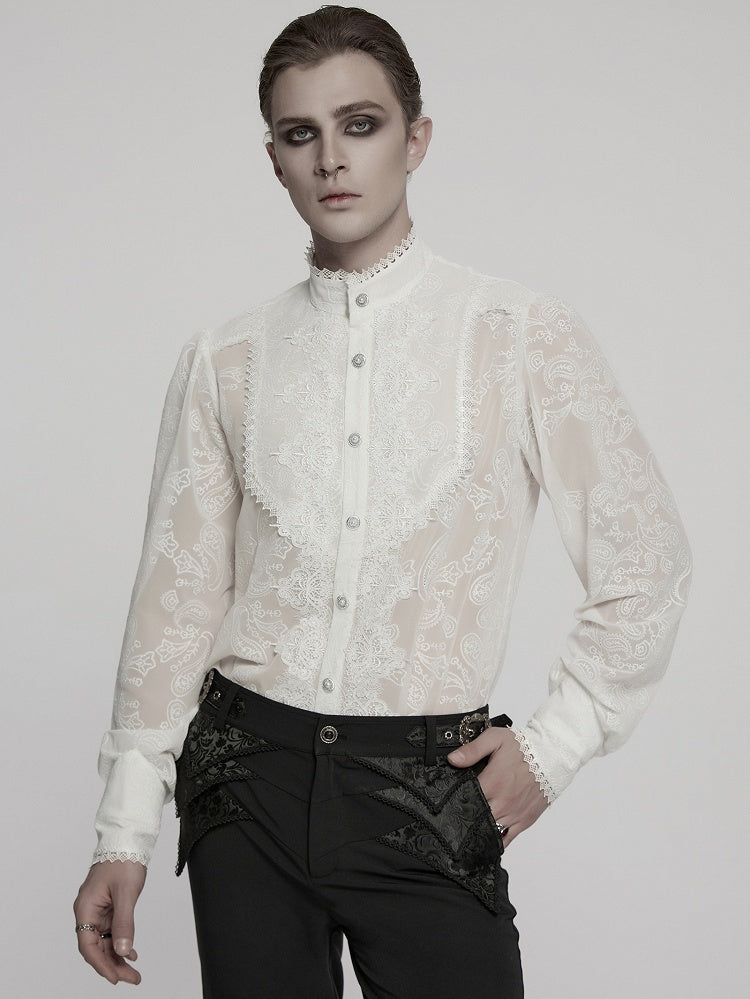 White Men's Romantic Chiffon Shirt