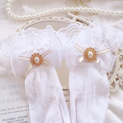 Kawaii black pink elegant victorian lace gloves