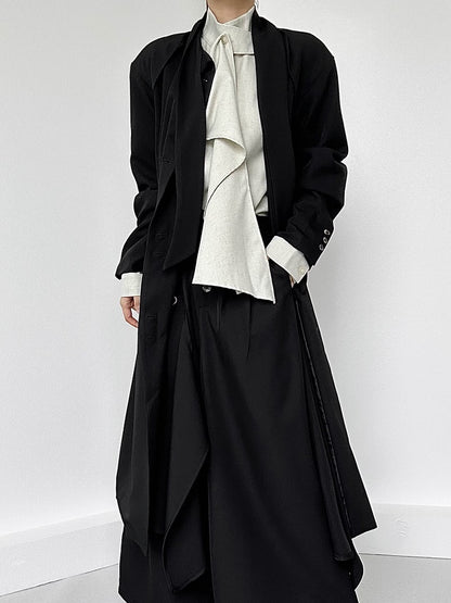 Sleeve Extended Stand Unisex Collar Shirt with Beige Long