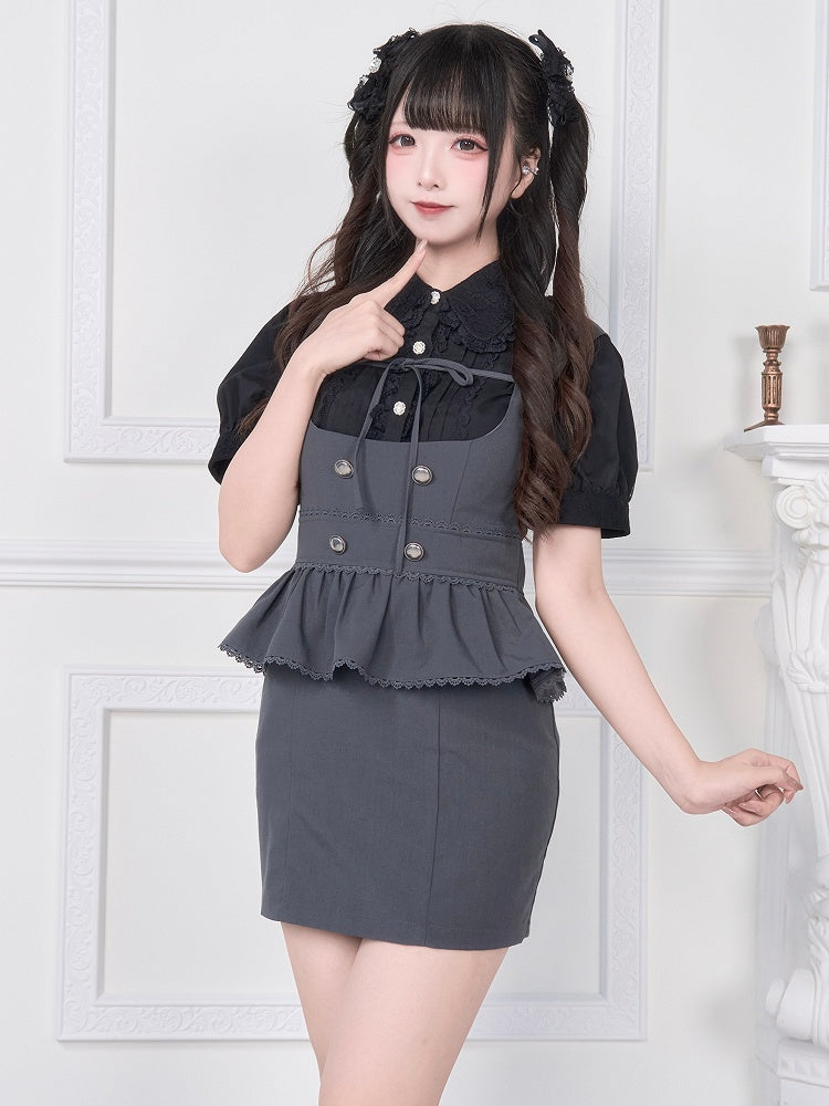 Kei Ties Tiered Design Back Two-Way Overalls Jirai Gray Wear