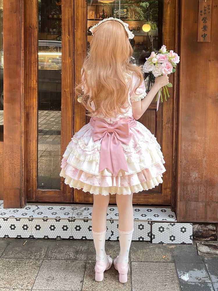 Pink Floral OP Dress with Bow and Lace Accents - Sweet Dream Box