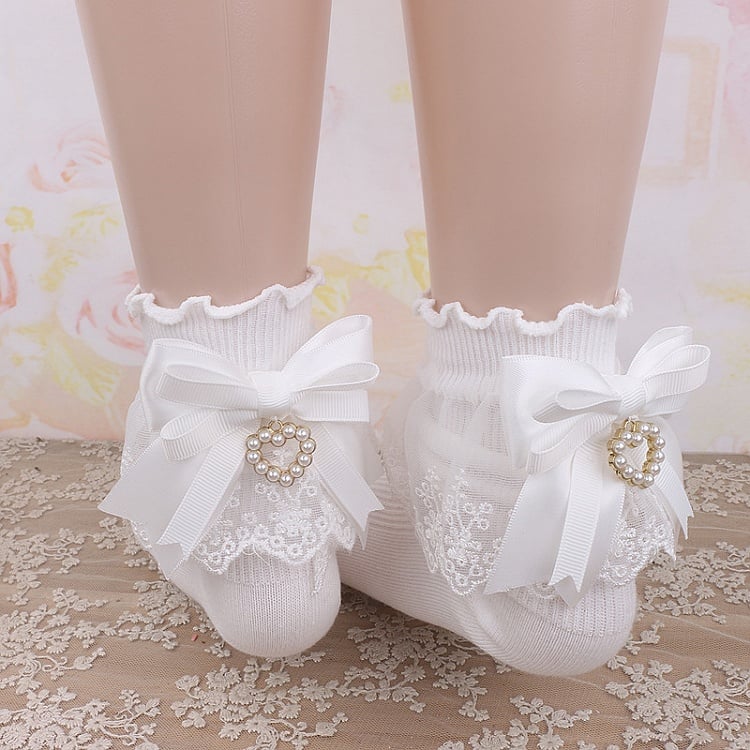 Options Jirai Ruffled Bowknot 5 Heart Color Kei Cuff Socks