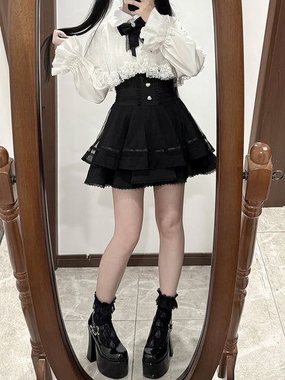 Cape with White Size Kei Tie Jirai Blouse Bow Lace Available Detachable Plus