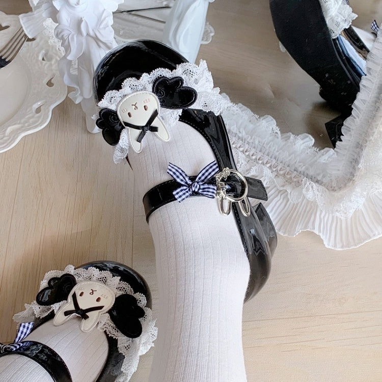 Wings Motif Decor Sweet Rabbit Lolita Black Bunny Themed Shoes with