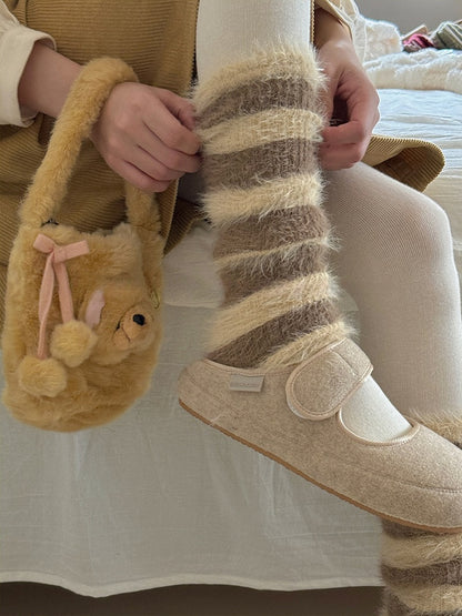 Y2K Striped Pattern Knitted Plush Leg Warmers