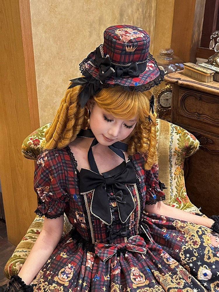 with Plaid Mini Black Red Lolita Bowkonts Hat