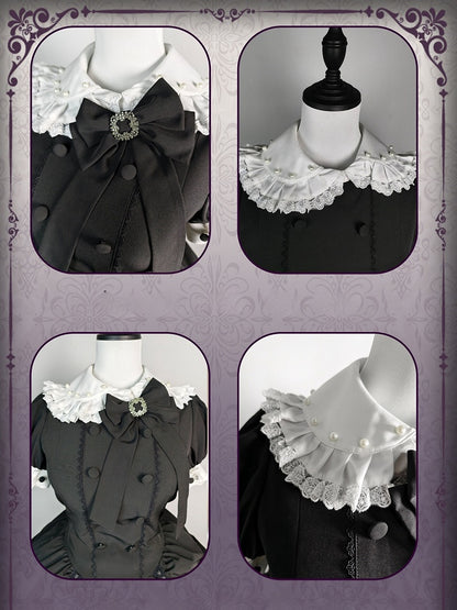 and Asymmetrical Dress Black Lolita Peter Pan White Skirt Tiered Gothic Sleeves Collar Short