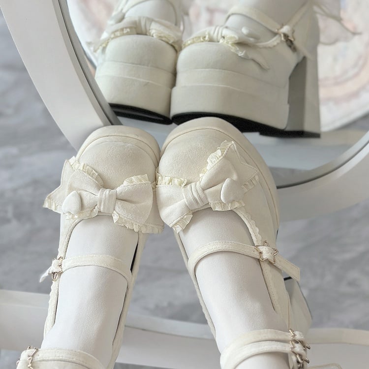 11CM at Sweet Bow Heels High Lolita Platform White Top