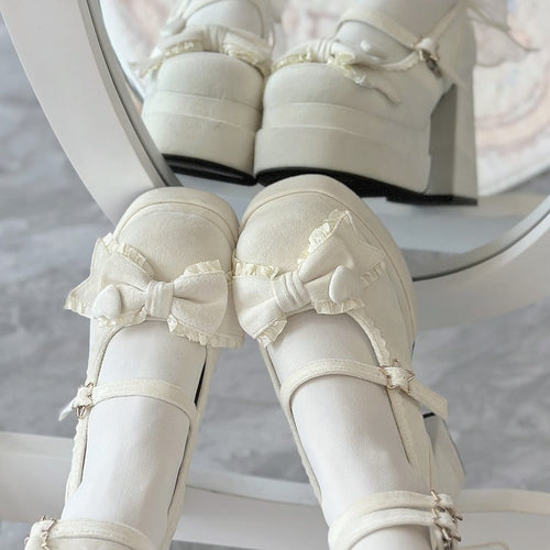 11CM at Sweet Bow Heels High Lolita Platform White Top