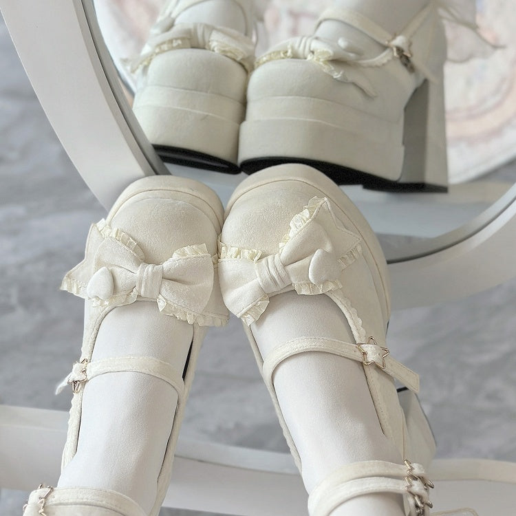 Top 11CM Bow Heels Platform Lolita Sweet White at High