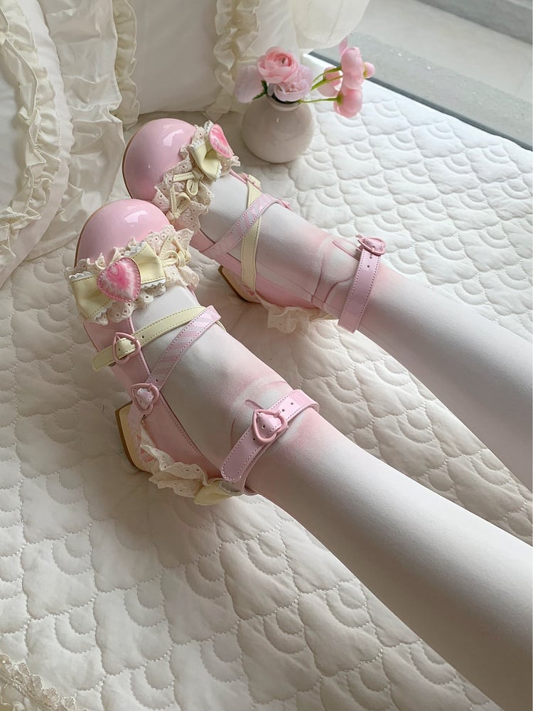 Sweet Strawberry Pink Jane Mary Shoes Cheese Lolita Cake