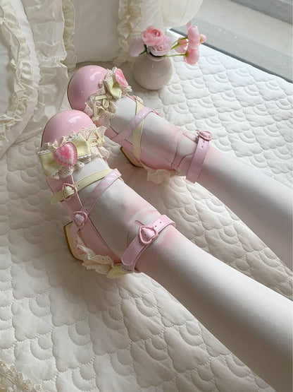 Sweet Strawberry Pink Jane Mary Shoes Cheese Lolita Cake