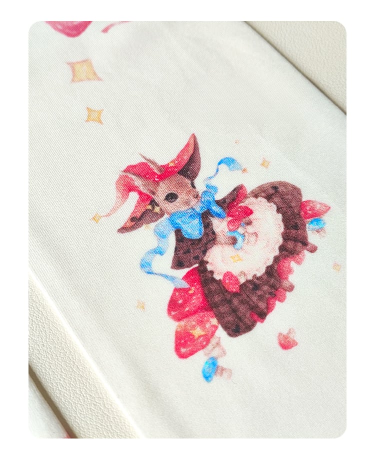 White & Pink Stripes Strawberry and Bunny Print Over Knee Stockings