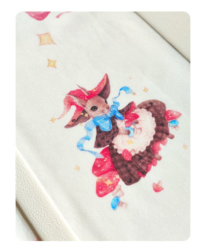 White & Pink Stripes Strawberry and Bunny Print Over Knee Stockings