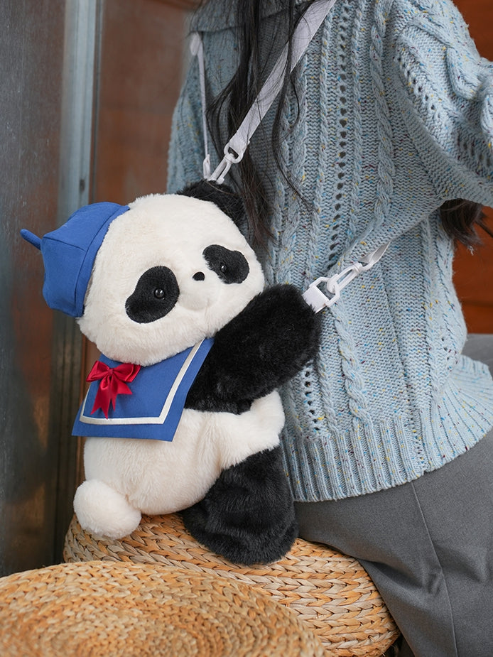 Mittelgroß/Groß Blau Süß + Matrosentasche Kragen Plüsch Größe Rucksack/Crossbody Panda Hut