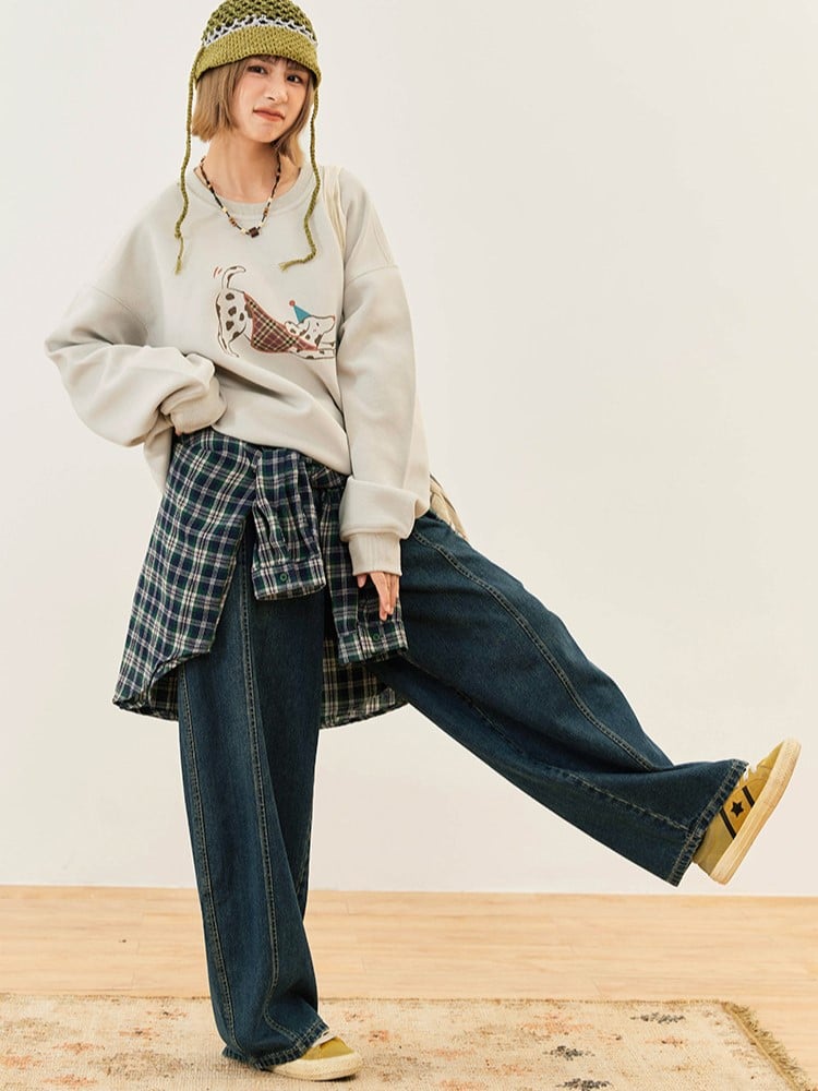 Seam Vintage - Trousers Center Front Denim High-waisted