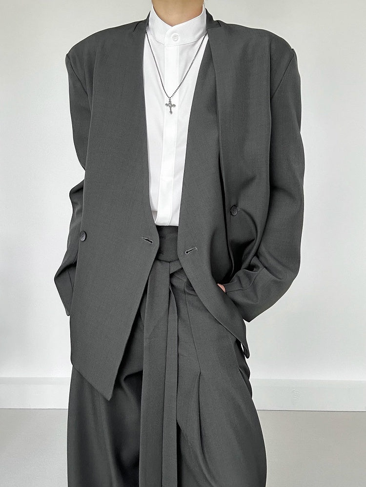 Ouji Lolita White Unisex Long Sleeve Shirt with Mandarin Collar & Button-Down Front