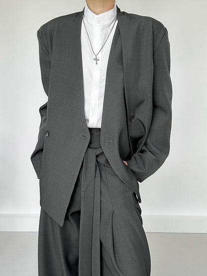 Ouji Lolita White Unisex Long Sleeve Shirt with Mandarin Collar & Button-Down Front