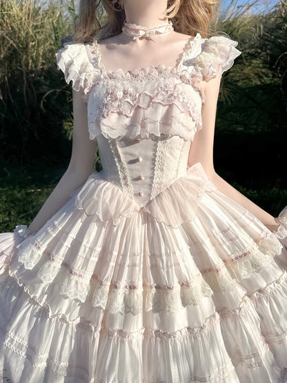 ウエスト刺繍バスクジャンパーピンクプリンセス桜スカートブロッサムチェリーロリータ