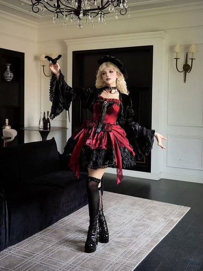 Detachable with Bolero Velvet Sleeves Black Bell