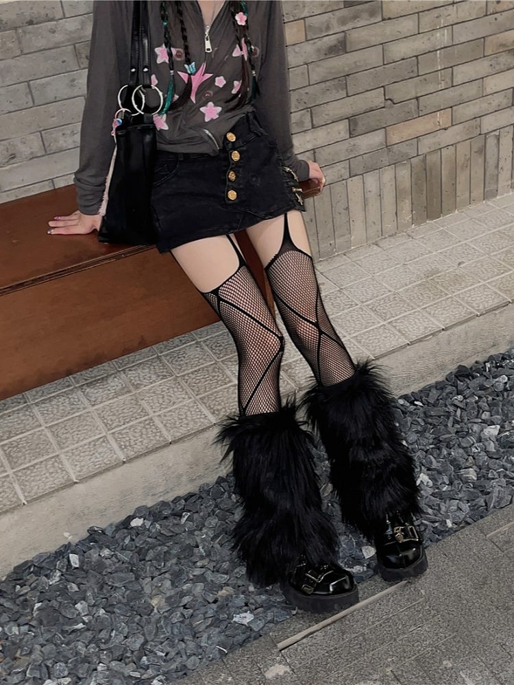 Black 20CM/30CM/40CM Shaggy Warmers Leg Y2K